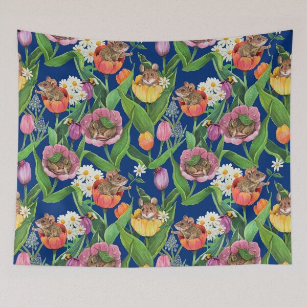 Item preview, Spring Tulips with Cute Mices - blue designed and sold by janeferwong.