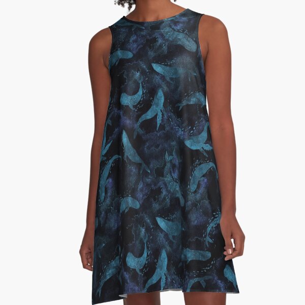 Dance of whales /indigo blue/ A-Line Dress
