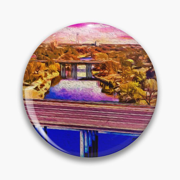 Item preview, Bridges over the Concho River in San Angelo at sunset - digital painting designed and sold by NickoPrints.