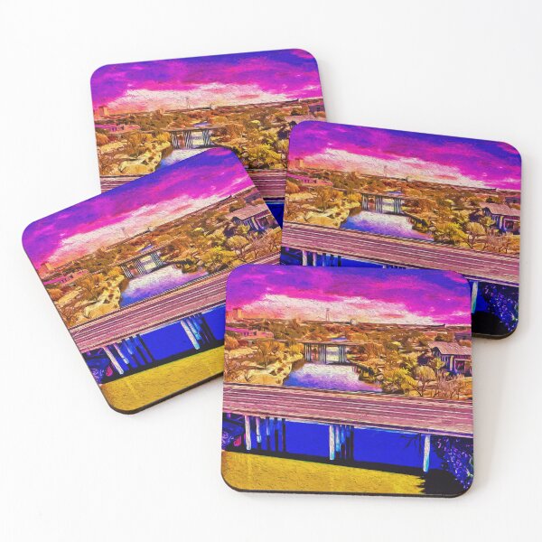 Item preview, Bridges over the Concho River in San Angelo at sunset - digital painting designed and sold by NickoPrints.