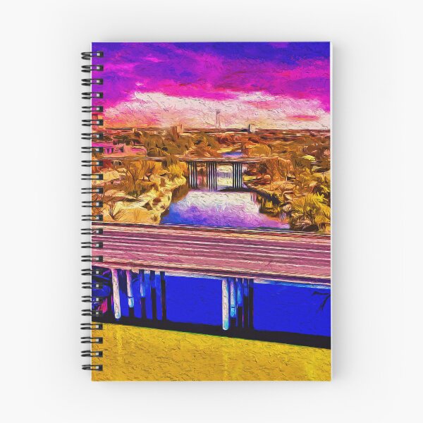 Artikelvorschau, Brücken über den Fluss Concho in San Angelo bei Sonnenuntergang - digitale Malerei entworfen und verkauft von NickoPrints.