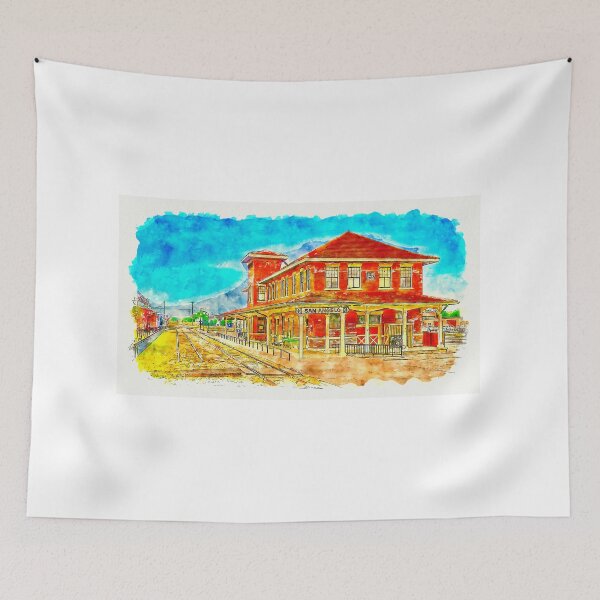 Item preview, Railway Museum of San Angelo, Texas - pen sketch and watercolor designed and sold by NickoPrints.
