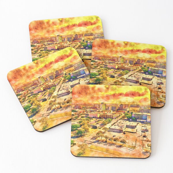 Item preview, Skyline of downtown Wichita Falls, Texas, at sunset - pen and watercolor designed and sold by NickoPrints.