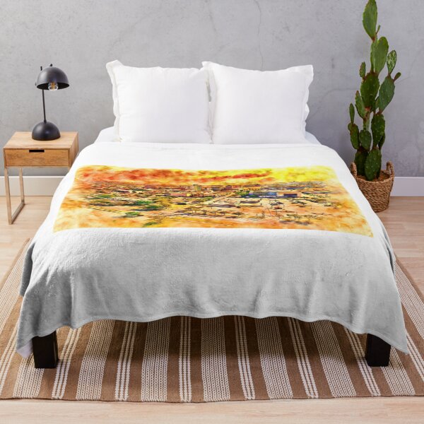 Item preview, Skyline of downtown Wichita Falls, Texas, at sunset - pen and watercolor designed and sold by NickoPrints.