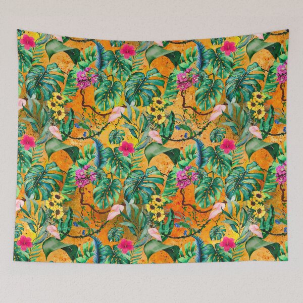 Item preview, Exotic orange forest, leaves and flowers tropical pattern, botanical illustration, floral illustration    designed and sold by ZeinabTaha.