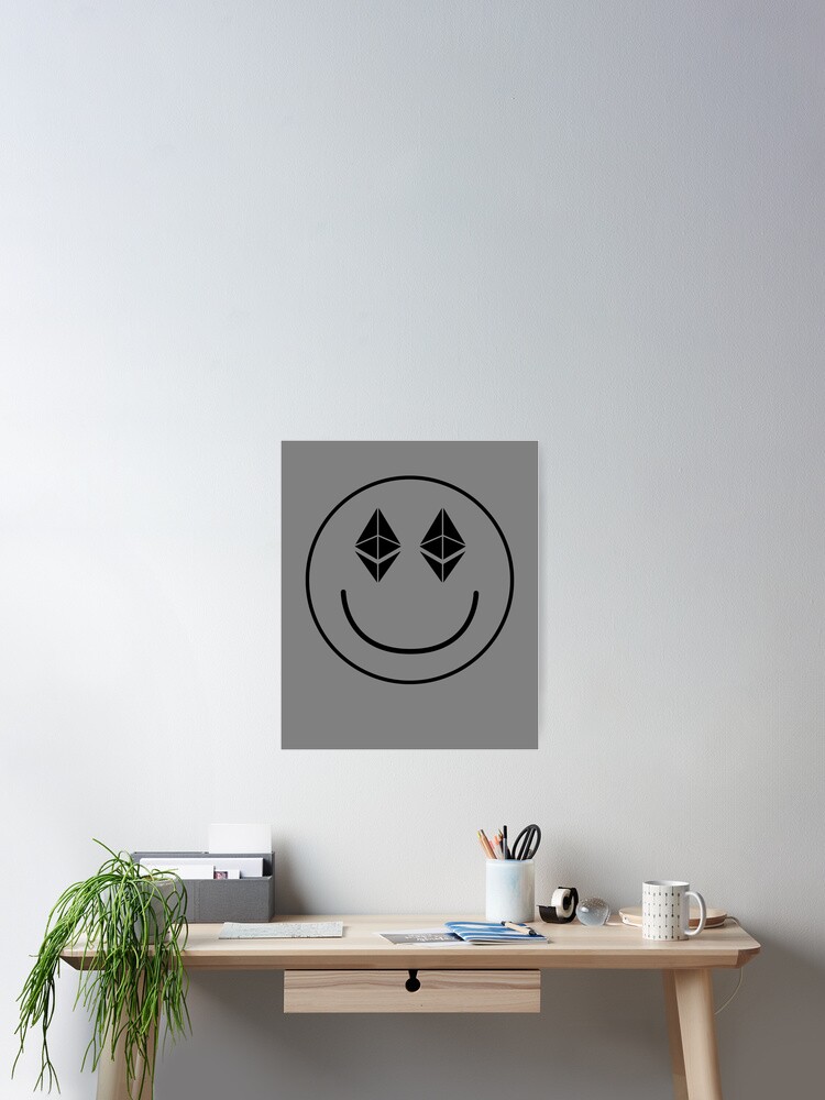 Imagen 2 de 3, Póster con la obra Ethereum Smiley Face Crypto Emoticon ETH Happy Ethereum Gear, diseñada y vendida por DynamicDesign.