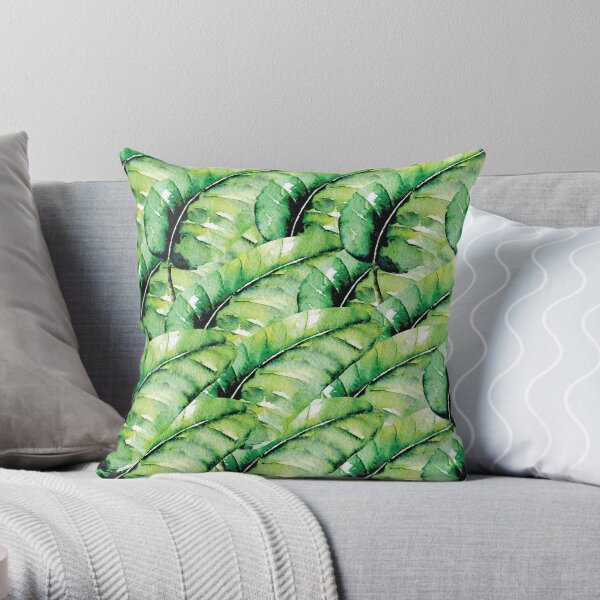 Green leaves print Throw Pillow