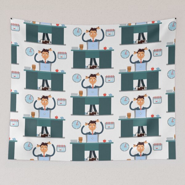 Item preview, Stressed Man at Work Pulls His Hair with a Laptop and Bunch of Paper Documents designed and sold by ivector.
