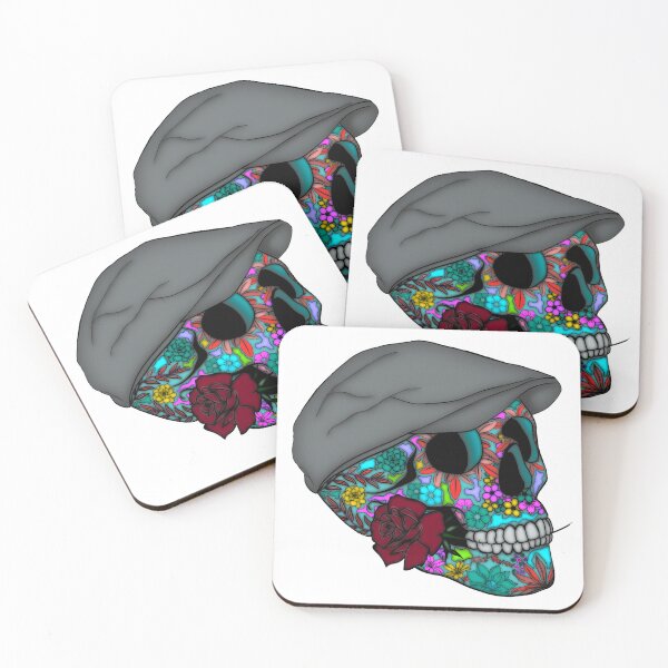 Item preview, Sugar skull newsboy cap rose in teeth designed and sold by Mrs-Quick.