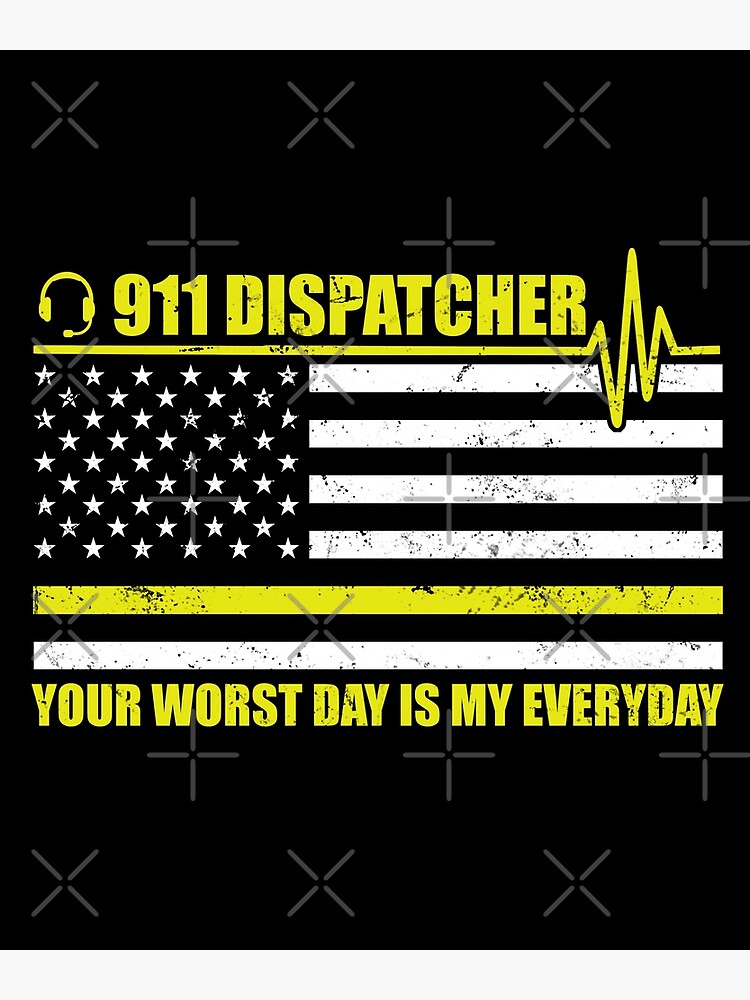 "911 Dispatcher Week American Flag Gold Line Heroes Headset" Poster for