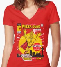 The Supreme Pizza Dude! Women's Fitted V-Neck T-Shirt