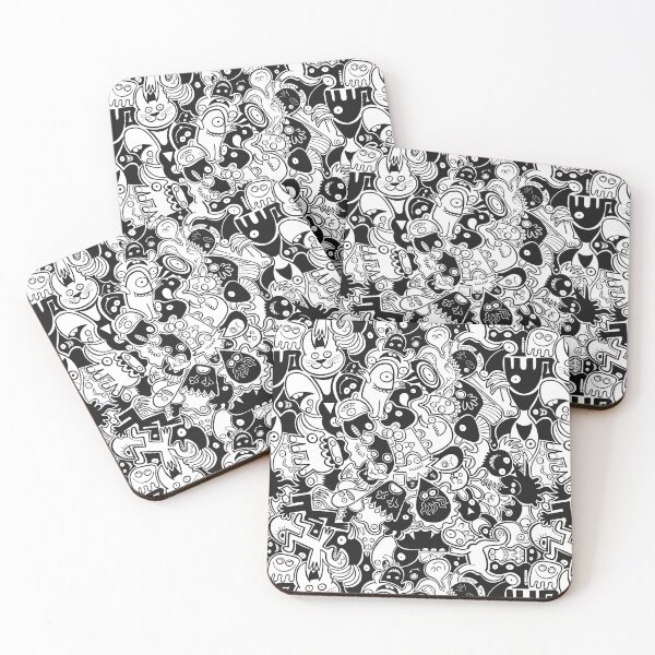 Item preview, Black and white funny doodles art in a crazy pattern designed and sold by Zoo-co.