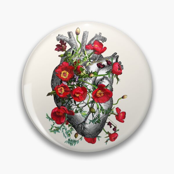 Item preview, Floral anatomy of a heart with  red flowers anemones, floral heart art designed and sold by Collagedream.