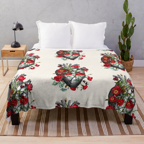 Item preview, Floral anatomy of a heart with red flowers anemones, floral heart art designed and sold by Collagedream.