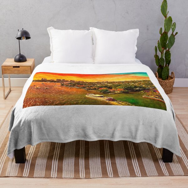 Artikelvorschau, Skyline der Innenstadt von Fort Lauderdale, gesehen vom New River bei Sonnenuntergang - Ölgemälde entworfen und verkauft von NickoPrints.