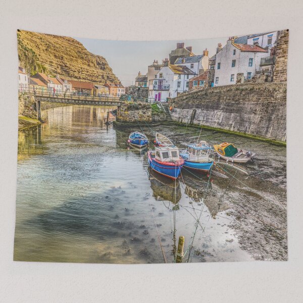 Item preview, Staithes Beck Fishing Boats and Bridge Above The Water Artistic Photograph designed and sold by skyfilming.