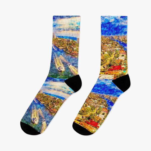 Item preview, Dolphin Isles and the hotels on the Lauderdale Beach seen in the distance at sunrise designed and sold by NickoPrints.