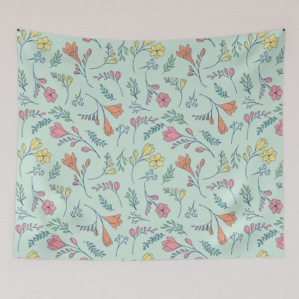 Item preview, Cute freesias flowers botanical pattern in light blue designed and sold by Illustrated by Nat.