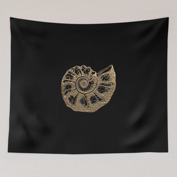 Item preview, Fossil Record - Golden Ammonite Fossil on Square Black Canvas #4 designed and sold by Serge Averbukh Art Studio.