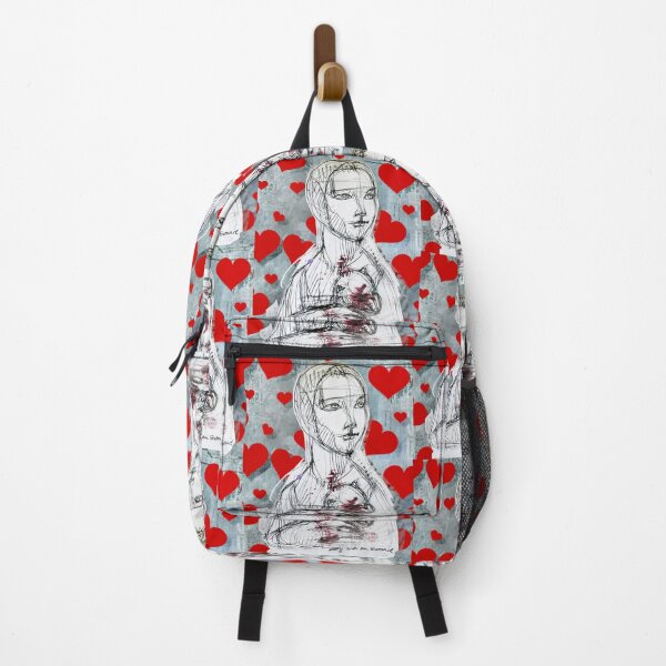Item preview, Lady with an Ermine (Pencil Drawing by Alice CCI) on Hearts Background designed and sold by VanyssaGraphics.