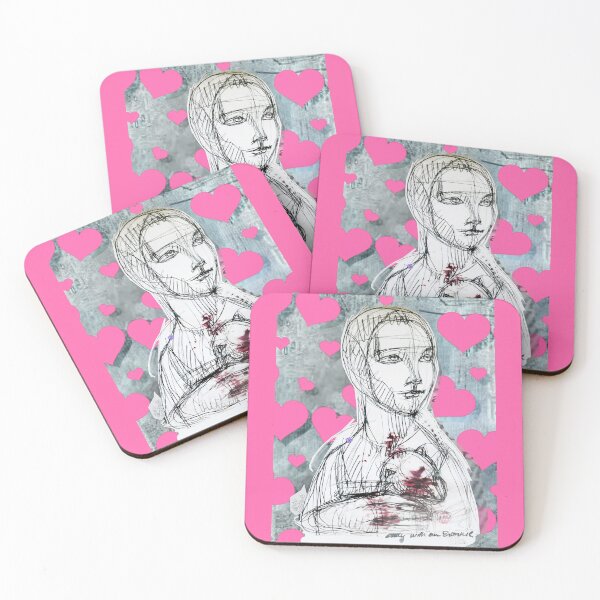 Item preview,  Lady with an Ermine (Pencil Drawing by Alice CCI) on Hearts Background designed and sold by VanyssaGraphics.