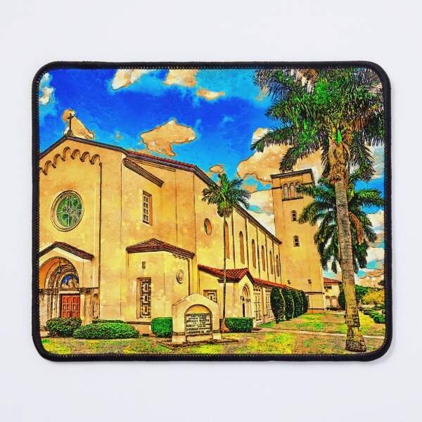 Item preview, St. Anthony Catholic Church in Fort Lauderdale, Florida - digital painting with vintage look designed and sold by NickoPrints.