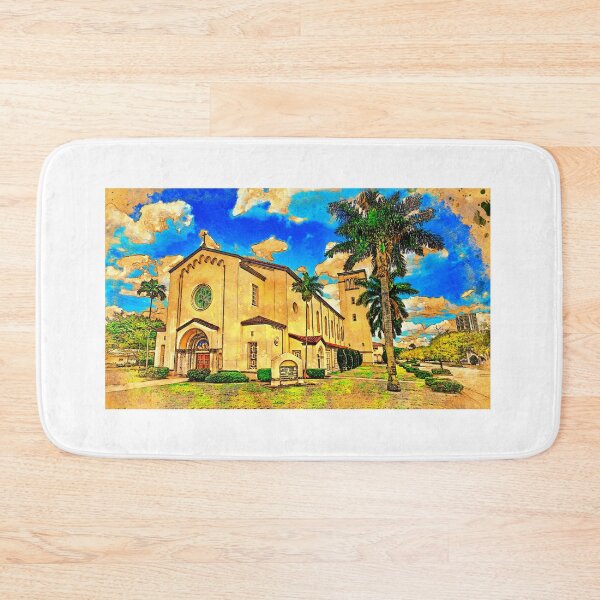 Item preview, St. Anthony Catholic Church in Fort Lauderdale, Florida - digital painting with vintage look designed and sold by NickoPrints.