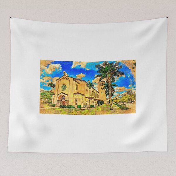 Item preview, St. Anthony Catholic Church in Fort Lauderdale, Florida - digital painting with vintage look designed and sold by NickoPrints.