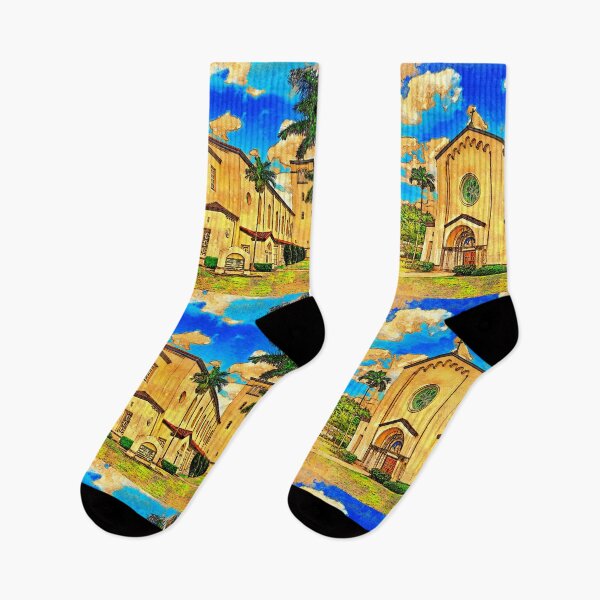 Item preview, St. Anthony Catholic Church in Fort Lauderdale, Florida - digital painting with vintage look designed and sold by NickoPrints.