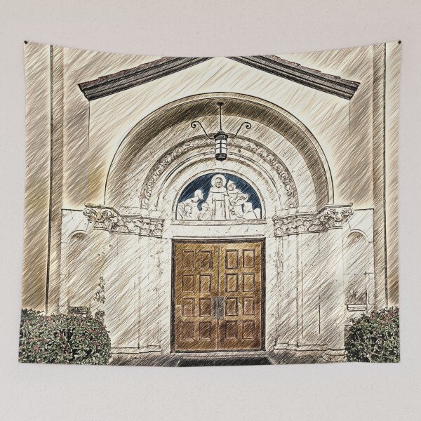 Item preview, The entrance of the St. Anthony Catholic Church in Fort Lauderdale, Florida - pencil sketch designed and sold by NickoPrints.
