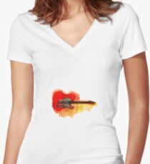 Watercolor guitar Women's Fitted V-Neck T-Shirt