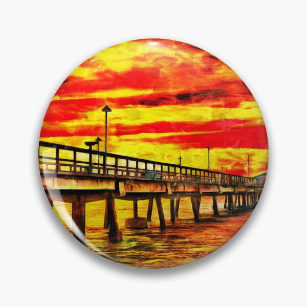 Item preview, Anglins Fishing Pier in Fort Lauderdale at sunrise - digital painting designed and sold by NickoPrints.