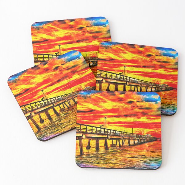 Item preview, Anglins Fishing Pier in Fort Lauderdale at sunrise - digital painting designed and sold by NickoPrints.