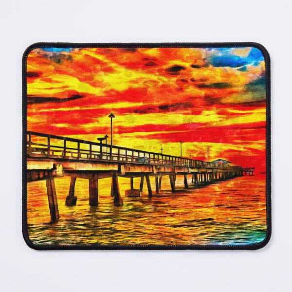 Item preview, Anglins Fishing Pier in Fort Lauderdale at sunrise - digital painting designed and sold by NickoPrints.