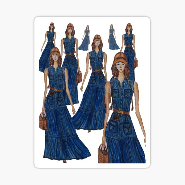 Denim Fashionista Collage Sketch Sticker