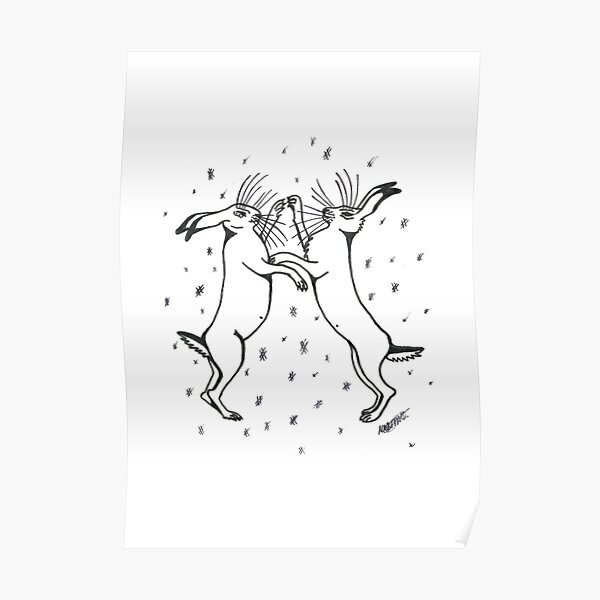 "Boxing hares with hashtags line drawing " Poster by