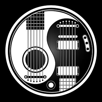 Artwork thumbnail, White and Black Acoustic Electric Guitars Yin Yang by JeffBartels