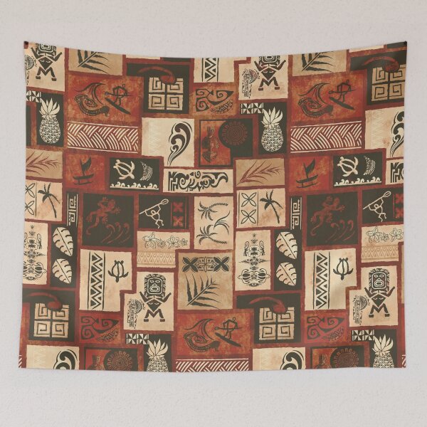 Item preview, Vintage Samoan - Hawaiian Hand Painted Tapa Tribal Patchwork 2055 designed and sold by sunnthreads.