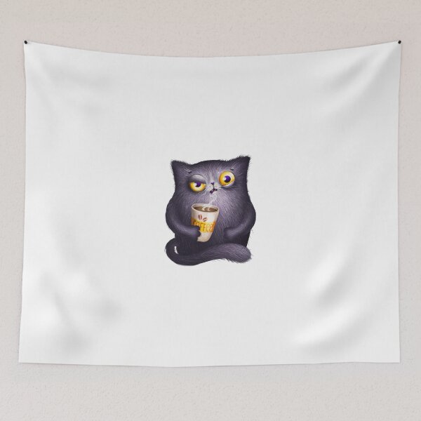 Item preview, Angry cat with coffe cup designed and sold by MaryshaArt.