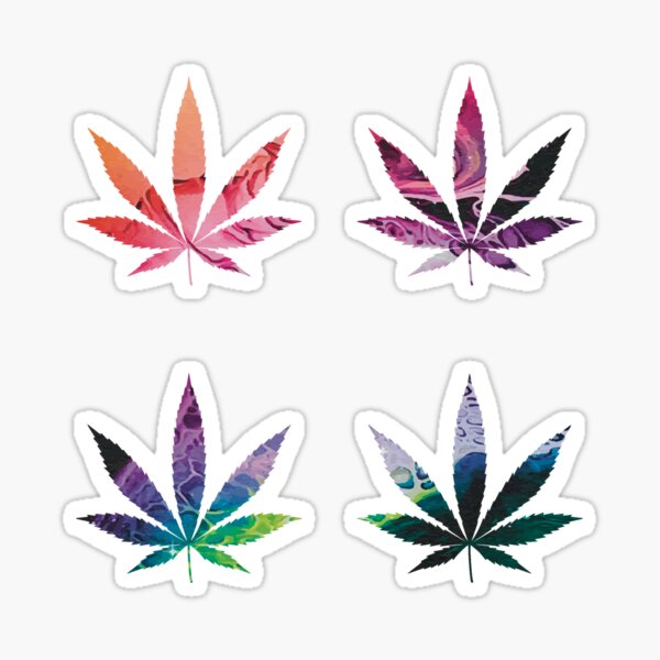 Psychedelic Marijuana Leaf Pattern 4 Sticker Multipack Version 3 Sticker