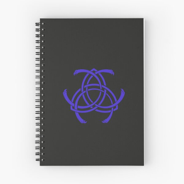Aperçu de l'œuvre Noeud Viking Nordic Trinity Triquetra avec têtes d'oiseaux et pics - bleu - fond sombre créée et vendue par MoAzim.