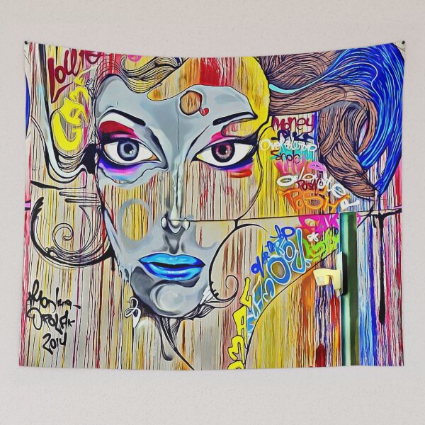 Item preview, Colorful Vibrant Mural of Womans Face with Hair Silhouette with Tangled Thoughts designed and sold by RyanCaudell.