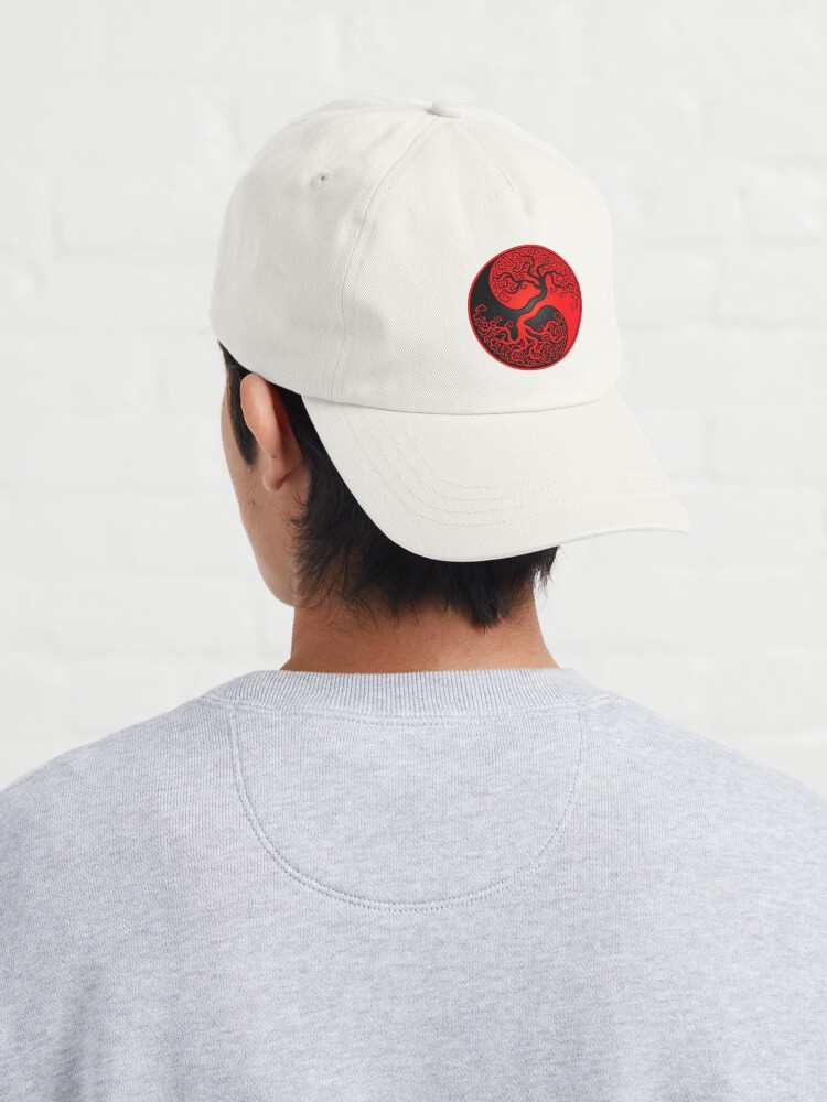 Alternate view of Red and Black Tree of Life Yin Yang Cap