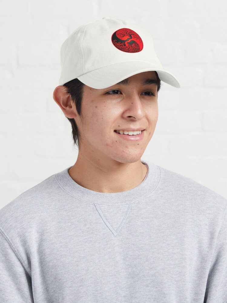 Alternate view of Red and Black Tree of Life Yin Yang Cap