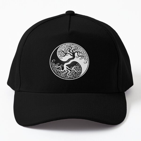 White and Black Tree of Life Yin Yang Baseball Cap