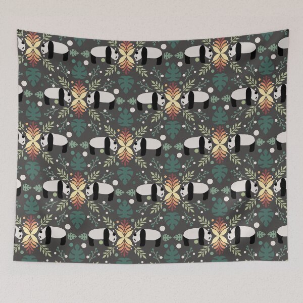 Item preview, Maximalist Folk Pattern Pandas on Gray - 1000Pandas by Amanda Roos designed and sold by Amanda Roos.