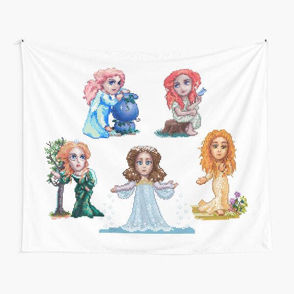 Pre-Raphaelite Pixel Sprites Tapestry