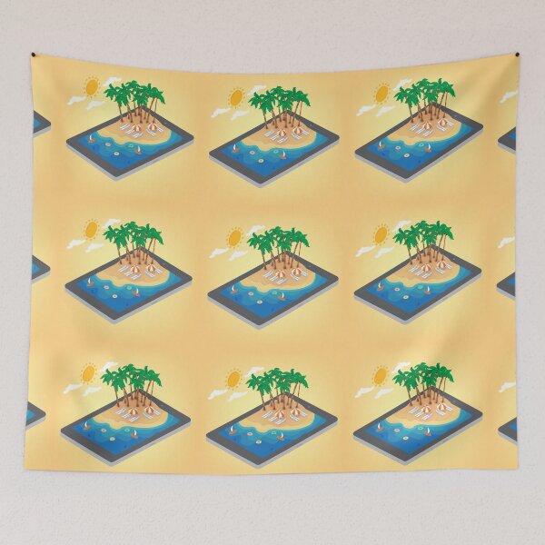 Item preview, Summertime Tropical Vacation Isometric Concept. Exotic Island with Palm Trees on Smartphone designed and sold by ivector.