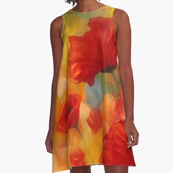 Poppies in Abstract A-Line Dress