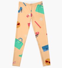 Womens Fashion Seamless Pattern with Accessories, Clothing and Cosmetics Leggings